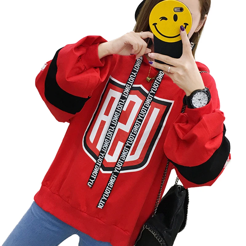 

Hoodie Women Casual Fall Winter Fashion Hot Sexy Sportswear Loose Hoodie Sweatshirt Red White M-XXL
