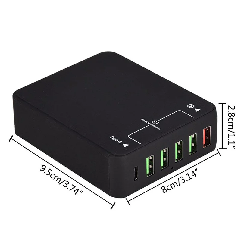 Зарядное устройство USB 60 Вт настольное зарядное QC 3 0 Type C: 6 портовая зарядная