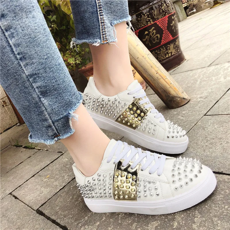 

Tangnest 2019 New Rivet Flats Women Platform Sneakers Lace-Up Loafers Cross-tied Round Toe Creepers Lady Fashion Shoes XWD7431