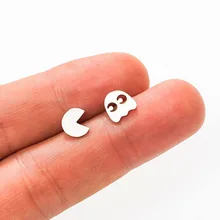 Модные креативные серьги-гвоздики pacman Серебряная Золотая серьга геометрической формы ювелирные изделия brincos boucle d'oreille pendientes aretes