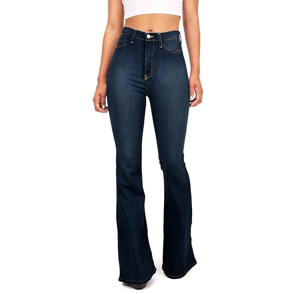 Womens Elastic Waist Casual Pants High Waist Jeans Casual Blue Denim Pants newest style hot sale fashion summer trousers
