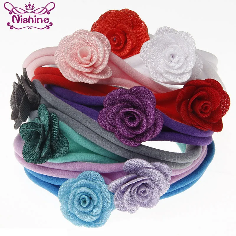 

Nishine 8pcs/lot Cute Rose Flower Elastic Nylon Headband Fashion Kids Girls Headwear Newborn Christmas Gift Hair Accessories