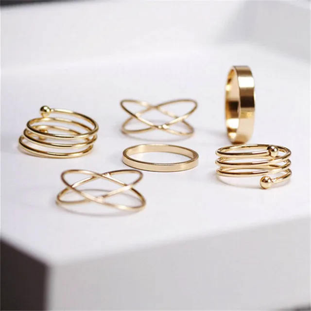 SHUANGR Hot Unique Ring Set Punk Knuckle midi rings for women Finger Ring 6pcs B SHUANGR Hot Unique Ring Set Punk Knuckle midi rings for women Finger Ring 6pcs B