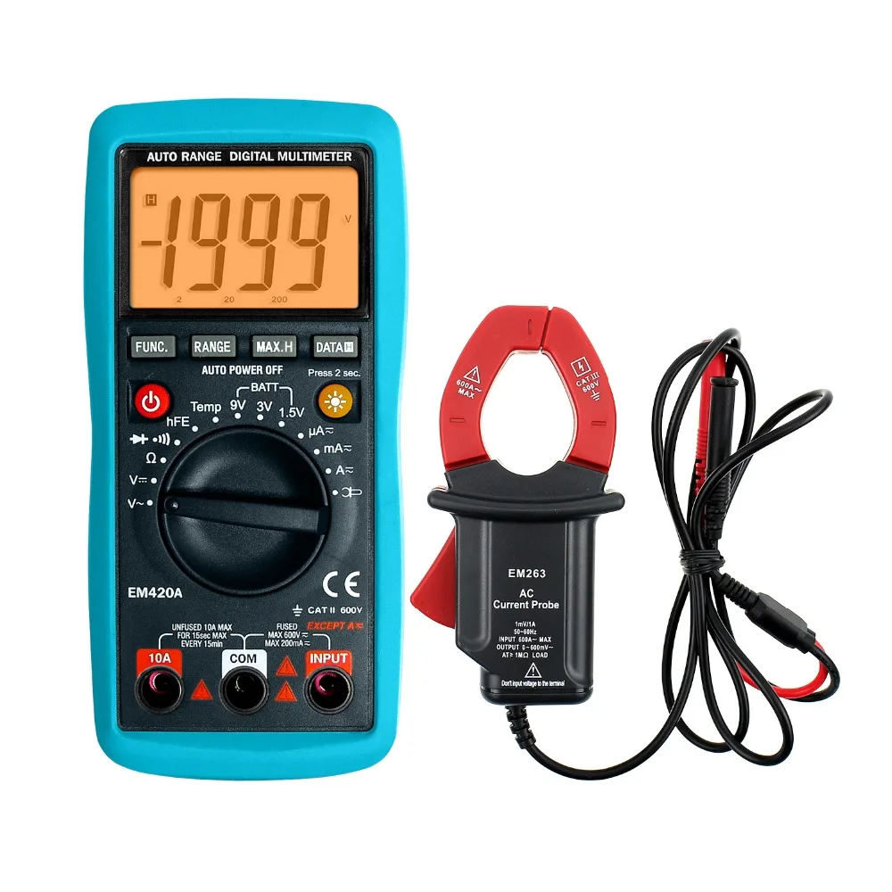 

Multimeter With Current Probe Clamp AC/DC Voltage Temp.Continuity Diode Transistor Battery Tester EM420A+EM263 all-sun