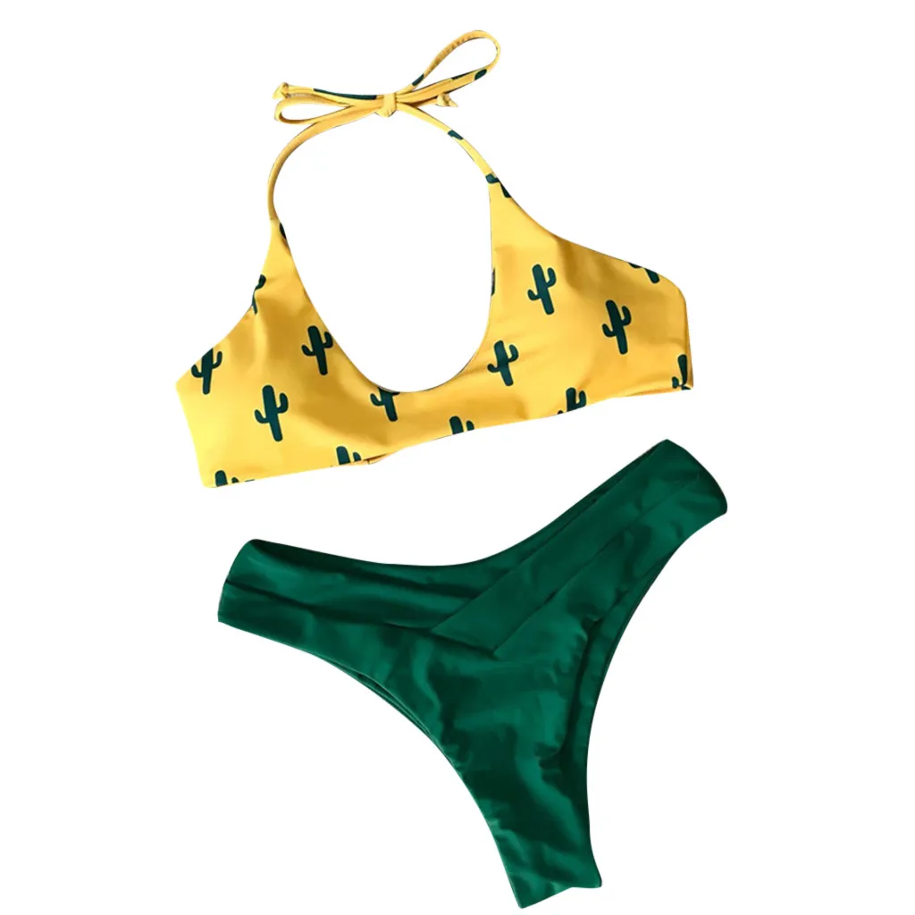 Прелестный Купальник для женщин из двух частей с принтом кактуса волнующий раздельный купальник Лето бикини сексуальный цельный купальный костюм Пляжная одежда