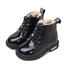 2017 New Winter Children Snow Boots PU Leather Waterproof Kids Velvet Martin Boots Boys Girls Casual