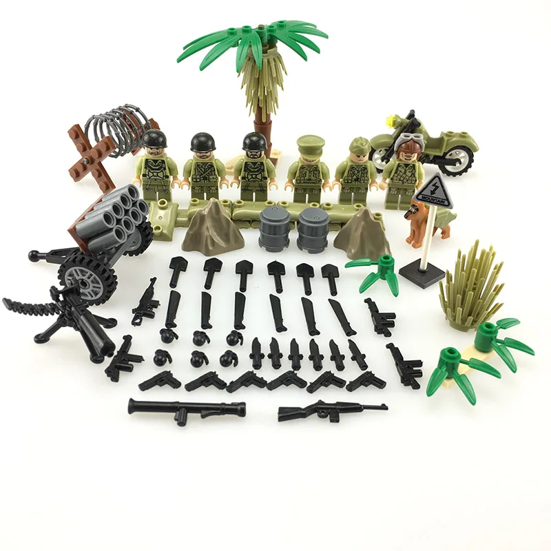 

HOT 6PCS Weltkrieg 2 USA army Military Army Soldiers weapons building blocks toys Compatible LegoINGlys Military weapons toys