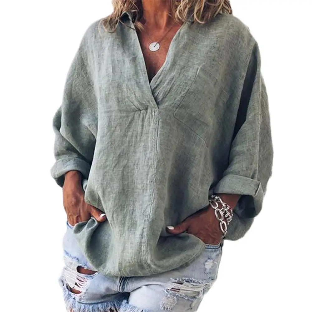

Fashion Women Casual V Neck Solid Color 3/4 Sleeve All Match Shirt Blouse Top