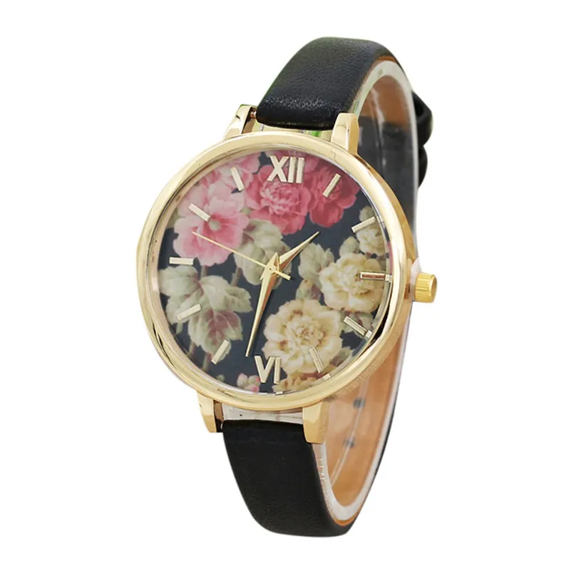 Women's watches with leather bands Fashion Flower Analog Quartz Movement wrist watches for women clock relogio feminino M14 (8)
