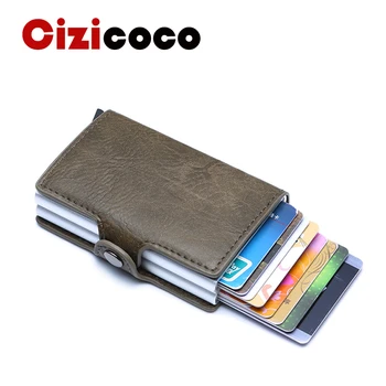 

2019 New Style Men And Women Business Card Holder Metal RFID Double Aluminium Box Credit Card Holder PU Leather Travel Card Case