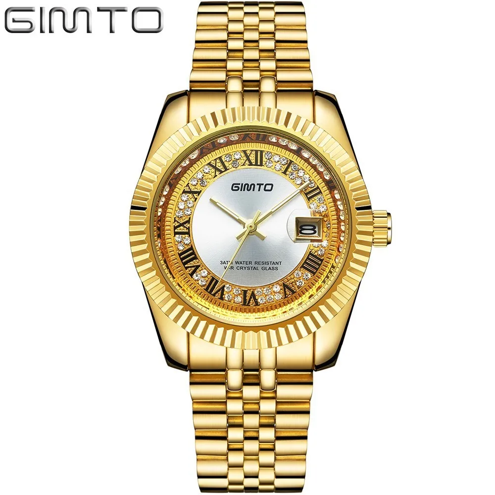 

GIMTO Top Brand Man Watches Luxury Antique Gold Watch Men Quartz 30m Waterproof Mens Watches Stainless Steel Roman Caredar Clock