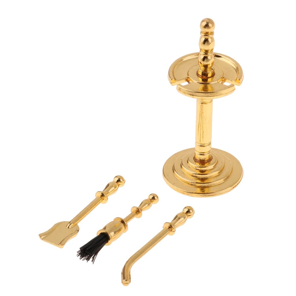 1/12 Dollhouse Miniature Alloy Cleaning Tools & Holder Set Any Rooms Garden Decor Accessories
