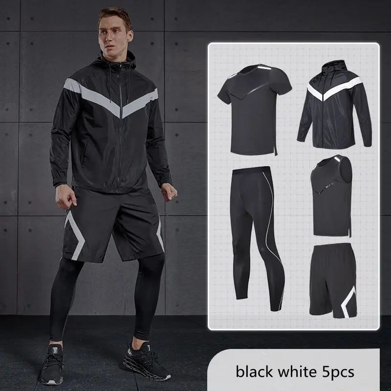 Брендовая спортивная одежда, мужской костюм для бега, компрессионные колготки для спортзала, быстросохнущие спортивные костюмы для фитнеса, тренировок, пробежек, 5 шт - Цвет: BTC5561