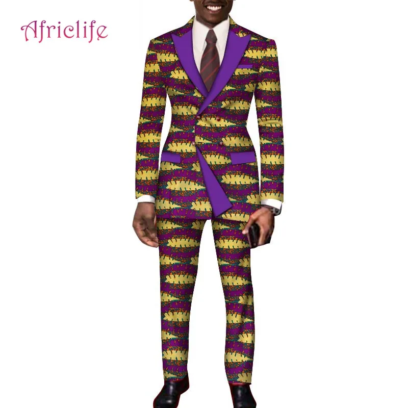 Новые африканские брючные костюмы для мужчин Анкара принт костюмы человек блейзер+ брюки 2 шт. набор на заказ Свадебные/выполнения Дашики наряды wyn252 - Цвет: 2