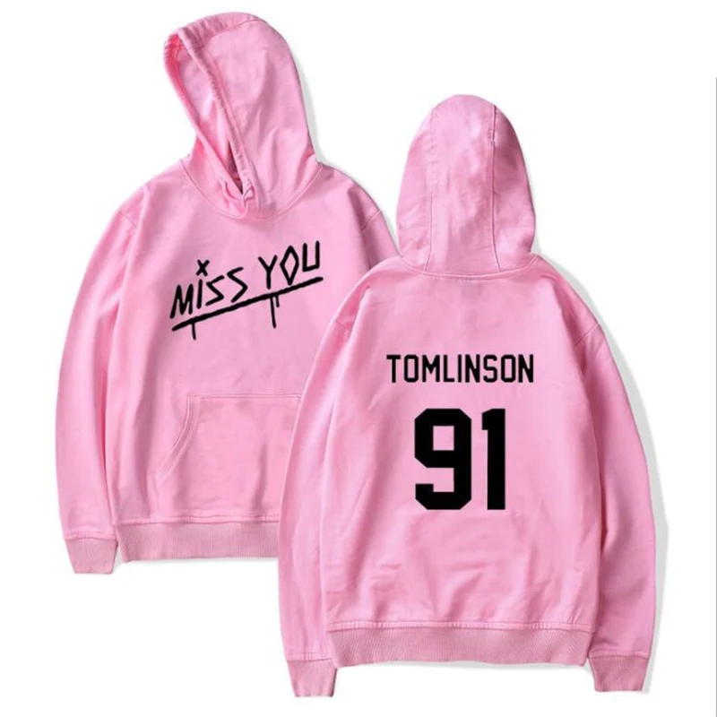 Louis Tomlinson 91 Harajuku Hoodie One Direction Streetwear Hip Hop Black White Pink Hooded Hoody Womens Hoodies and Sweatshirts