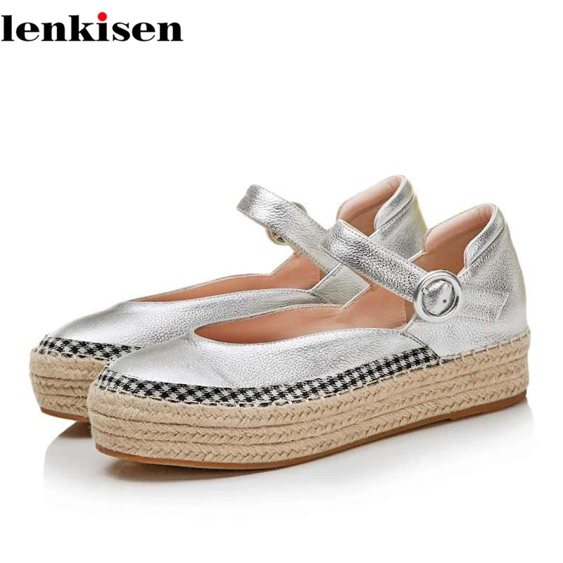 

Lenkisen 2018 British concise style round genuine leather slip on comfortable fashion pregnant party women platform flats L65