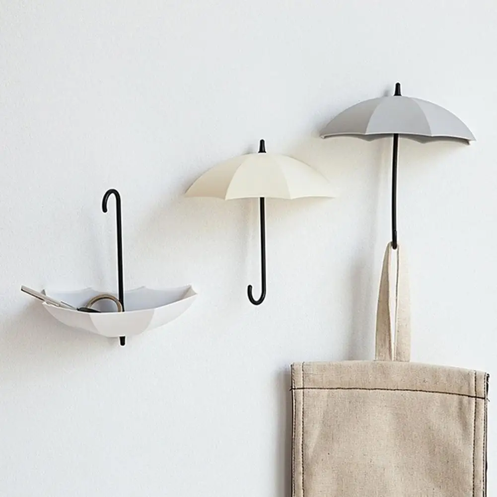 

3Pcs Cute Umbrella Wall Hook Key Hanging Bag Brush Holder Decorative Organizer