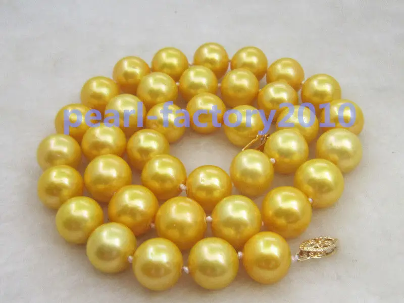 

Free Shipping >>>>> natural 18" AAA 11-12 MM SOUTH SEA NATURAL golden PEARL NECKLACE 14k