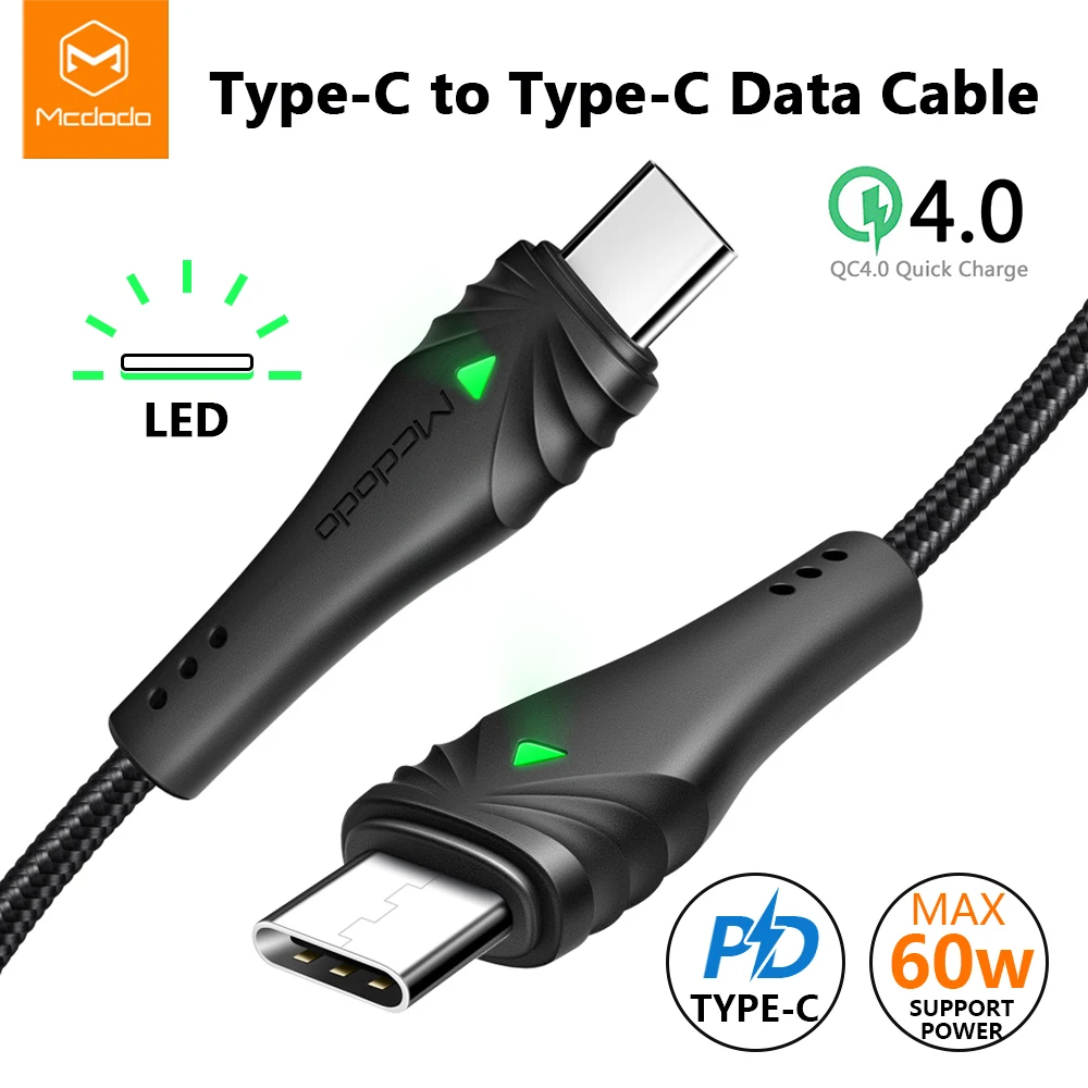 

Mcdodo USB Type C Cable To USB C for Samsung Huawei Xiaomi pro notebook macbook 2017 Phone PD QC4.0 Fast Charging LED Data Cable