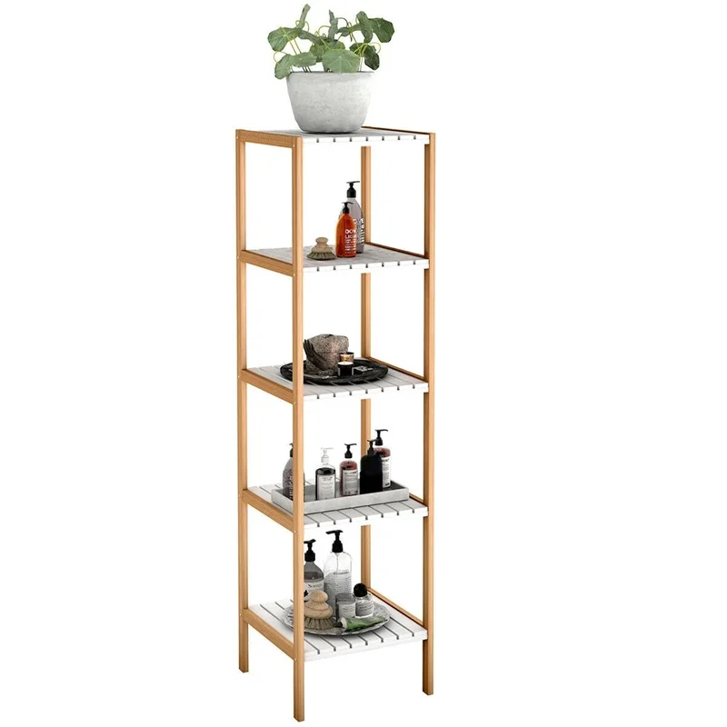 

5-Tier Stylish Bamboo Utility Shelves Domestic Storage Freestanding Premium MDF Material Units Shelf Smooth Finish HW60391