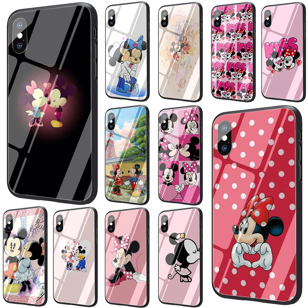 

Kissing Mickey Minnie Mouse Tempered Glass Phone Cover Case for iPhone 11 Pro 6 6S Plus 7 8 Plus X XS XR XS Max