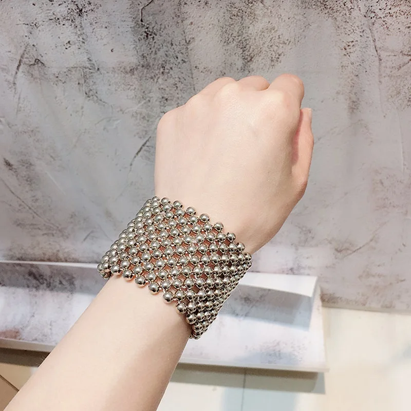 M MISM/Новинка года; корейский женский браслет с жемчугом; модные плетеные украшения для девочек; широкие браслеты для девочек в стиле бохо - Окраска металла: 4.5cm Silver