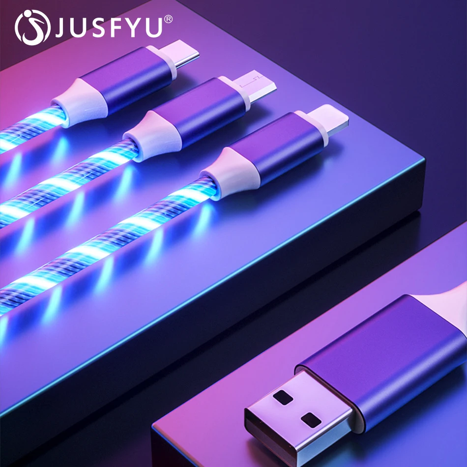 

LED Glow Flowing Data USB Charger Type C/Micro USB/8 Pin Charging Cable for iPhone X Samsung Galaxy S9 S8 Charge Wire Cord