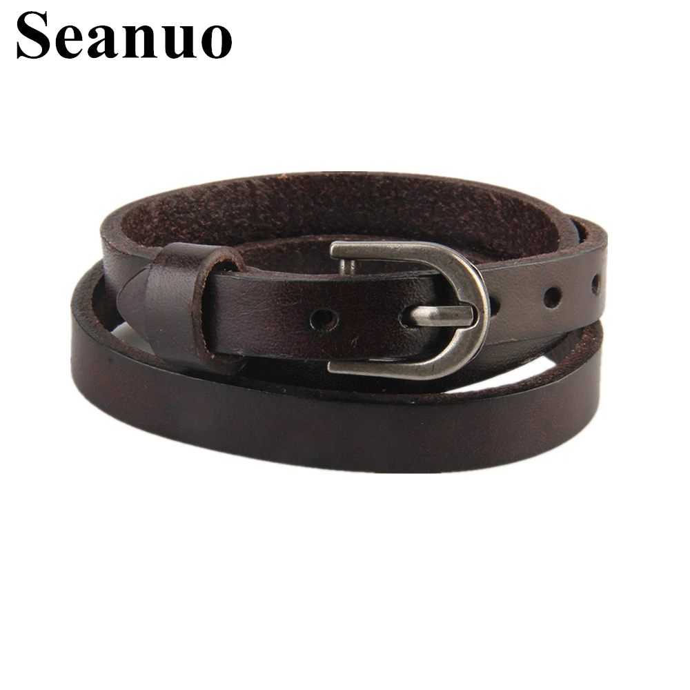 

Seanuo 4 Colors Multi Layer Wristband Leather Belt Bracelet Jewelry For Men Women Fashion Punk Male Charm Wrap Buckle Bracelets
