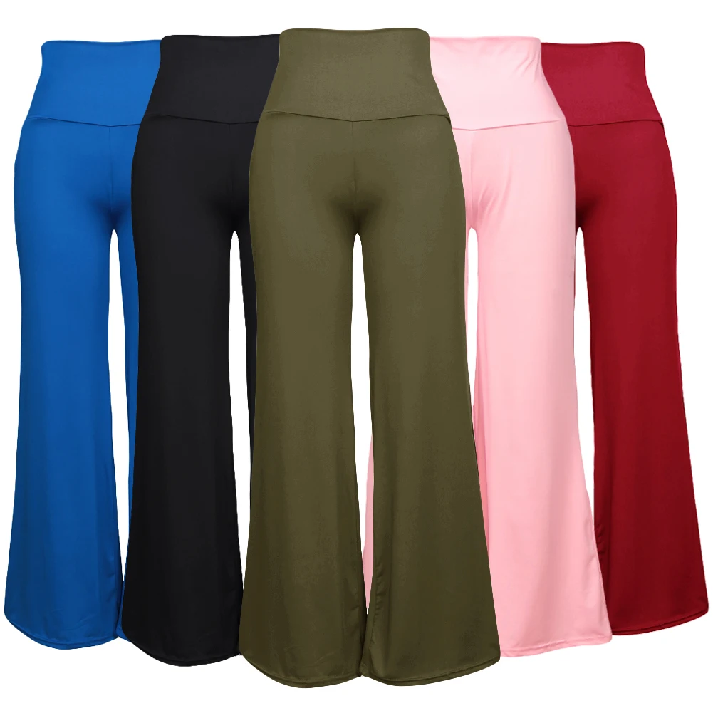 Buy Casual Women High Waist Wide Leg Pants Side Zipper Solid Color Oversize