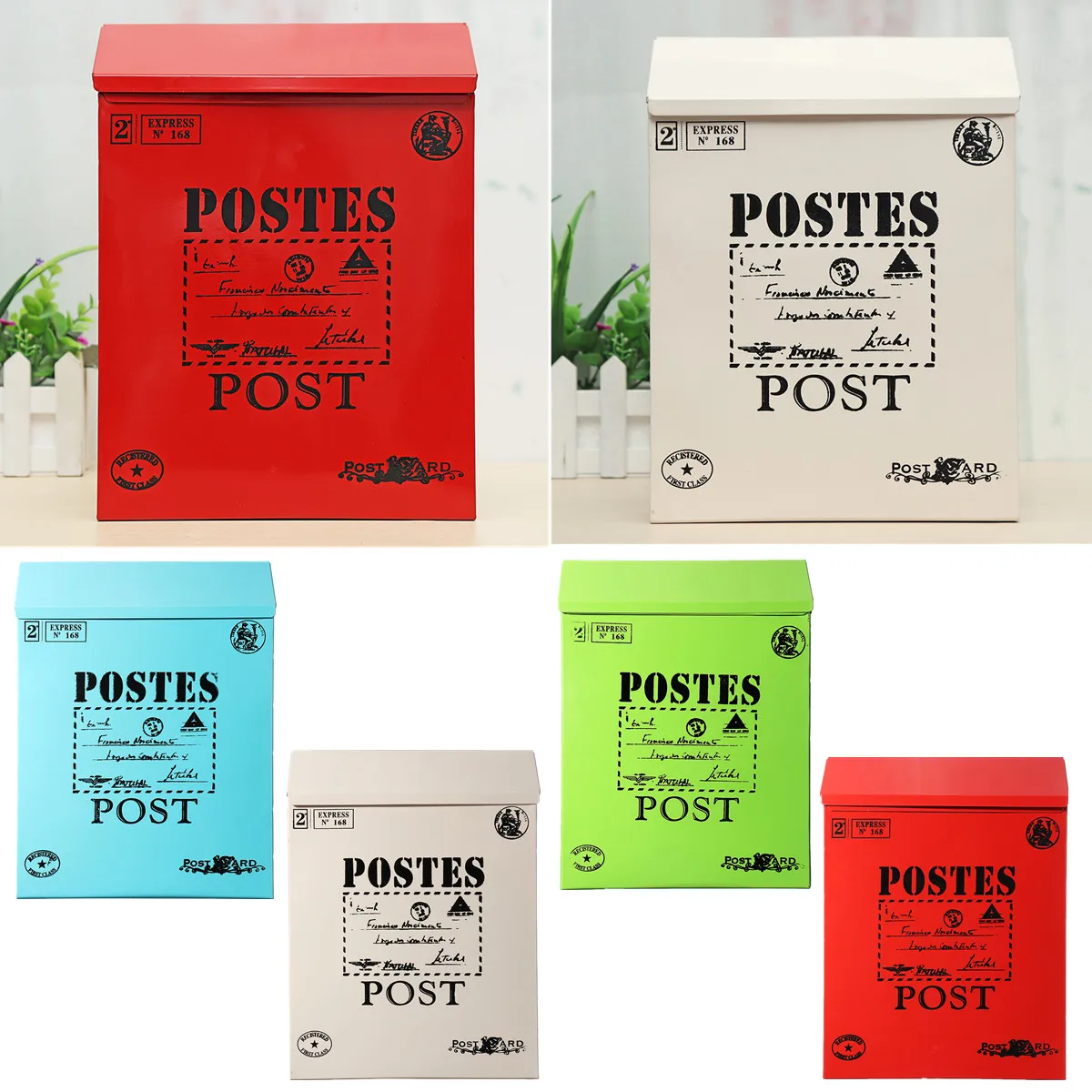 

Post Box with Keys Painting Design 12 Inch Vintage Wall Mounted Locking Mailbox Drop Letterbox Hanging Convenient Colors Iron