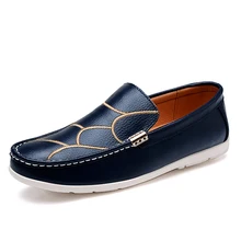 Модная обувь мужские лоферы Мокасины Мужская обувь Повседневное кожа слипоны сине-белые 28-66
