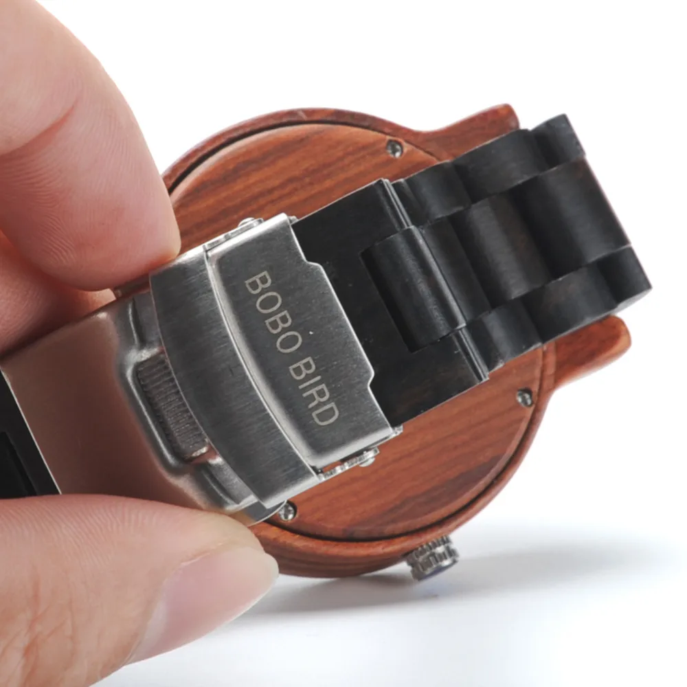 BOBO BIRD LM05 Men Red Sandalwood Dial Ebony Strap Vintage Style Watch Erkek Quartz Clock in Gift Box