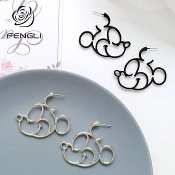 

FENGLI Mickey Gold Black Stud Earring for Women Trendy Mouse Daisy Duck Hollow Animal Earrings Friendship Jewelry Gifts