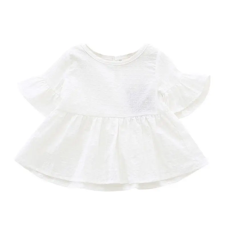 Сезон: весна–лето Детская рубашка Милая хлопковая Flaer рукава футболка с короткими рукавами в форме лотоса Блузы с узором "лист" для детей, блузка для девочек, для детей, платье-рубашка