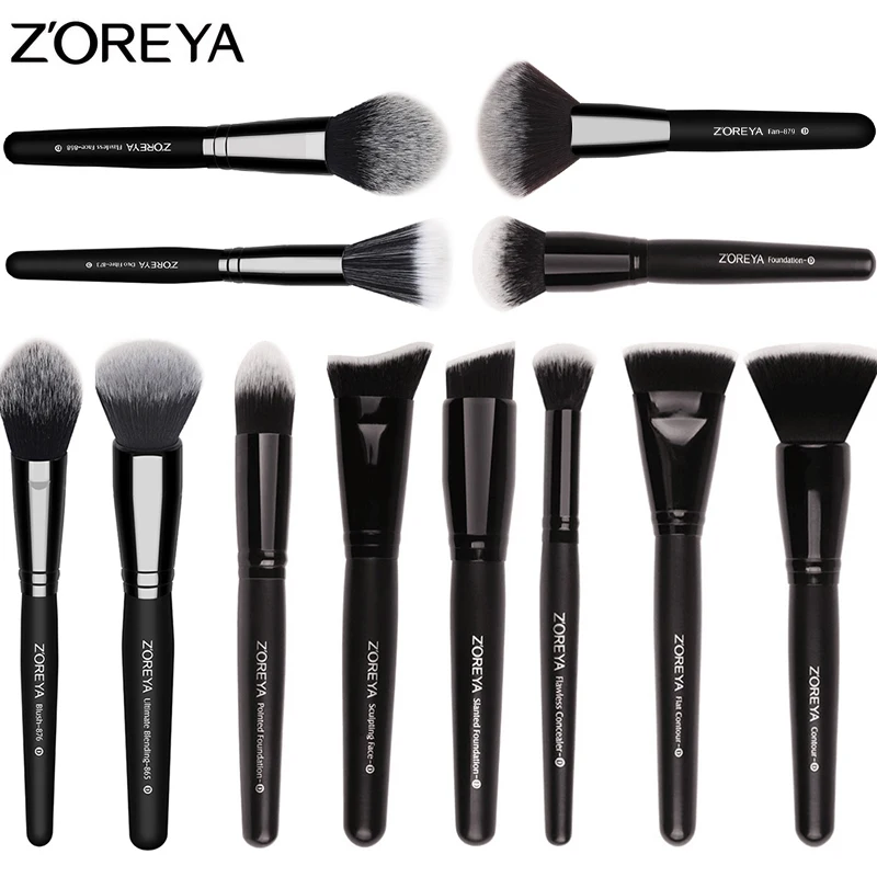 

ZOREYA Makeup Brush Set Large Powder Fan Foundation Blush Contour Blush Concealer Brush Professional Black Beauty Makeup Brushes
