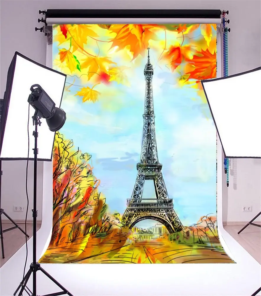 

Photography Backdrop Cartoon Eiffel Tower Watercolor Painting Scene Photo Background