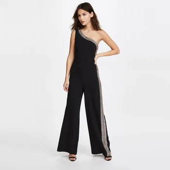 

New Fashion Black Bandage Jupsuit 2018 Summer One Shoulder Sleeveless Elegant Straight Night Out Women Party Jumpsuits Wholesale