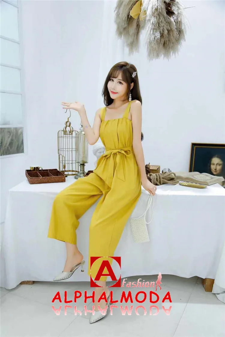 ALPHALMODA хлопковый комбинезон Для женщин Slim Fit высокое пояса прямого кроя без рукавов Повседневное Летняя одежда