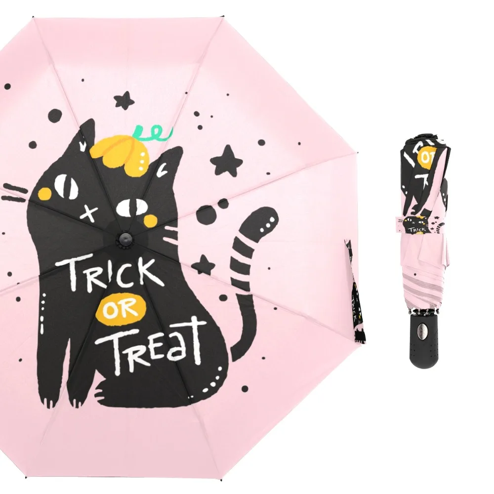 

Susino Big Pink Cat Windproof Umbrellas Fully-automatic Open Metal Pongee Compact Purple Three-folding Umbrella