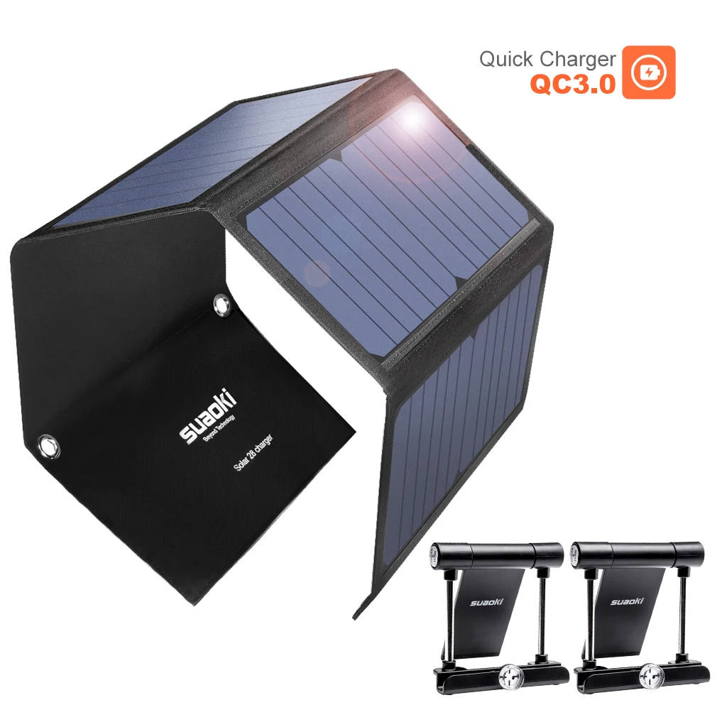 

Suaoki 28W Foldable Portable Solar Panel Charger with QC 3.0 Quick Charging 3 USB Port for Smart Phone iPhone iPad Xiaomi Tablet