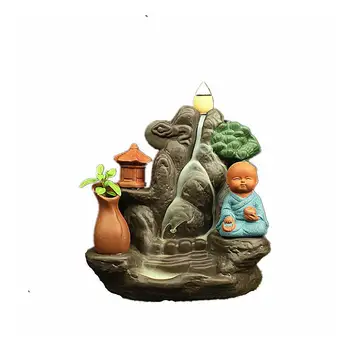 

New Traditional Ceramic Buddha Backflow Incense Burner Smoke Waterfall Tower Incense Holder Home Buddhist Decor