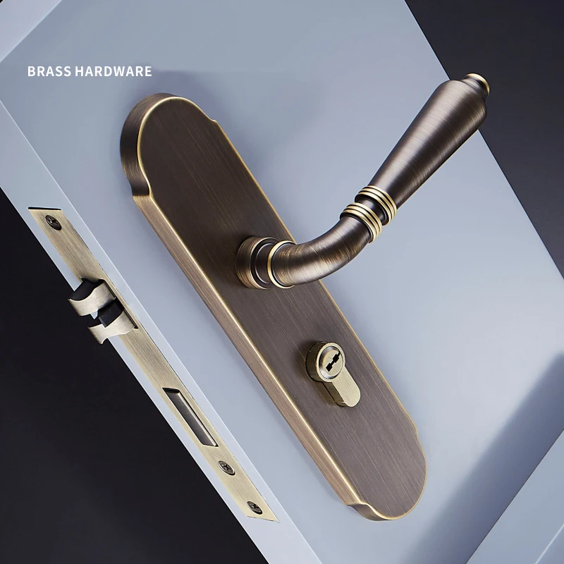  1Set Retro Nordic Ultra-Quiet Brass Door Lock Handle with Key for Interior Room Living Room/Bedroom - 33047123874