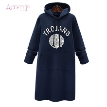 APOENGE 2017 New Autumn Sweatershirt Dress Winter Thicker Hoodies Dresses Sweat shirt Long Female Pullover With Letter LZ536