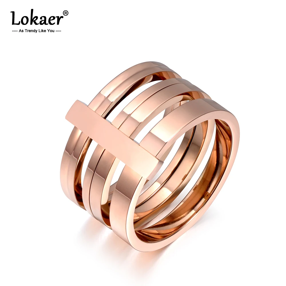

Lokaer Classic 3 Layers Rose Gold Stainless Steel Female Finger Rings Wedding Engagement Jewelry For Women Anillos Mujer R19049