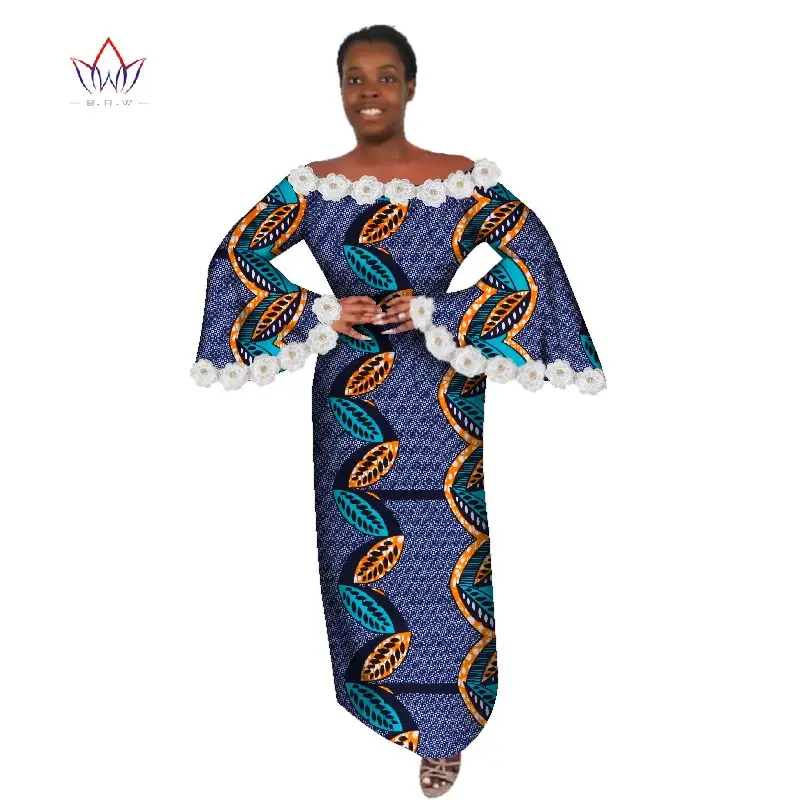 

African-Dresses-for-Women-plus-size 2019 Dashiki Elegant Traditional African Clothing Flare Sleeve Party Dress WY3255