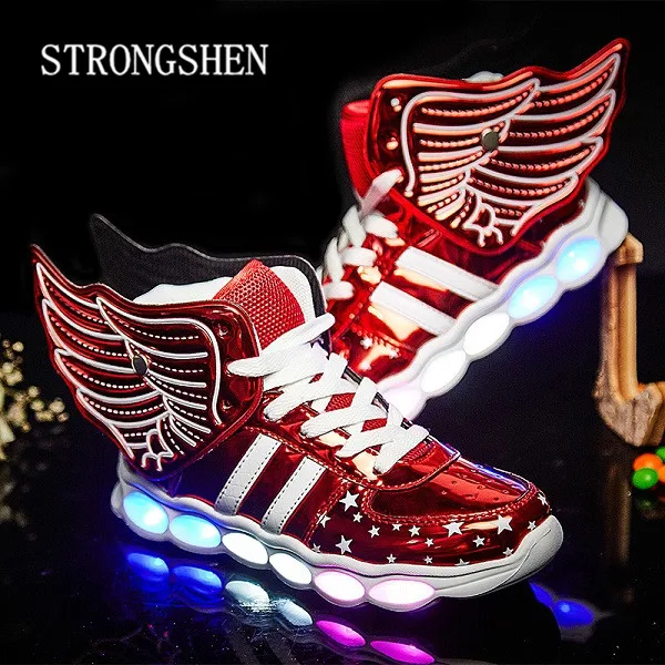 STRONGSHEN 2018 جديد 25-37 حجم/USB شحن الجناح Led الأطفال الأحذية مع تضيء الاطفال عارضة الفتيان و الفتيات رياضية متوهجة الحذاء