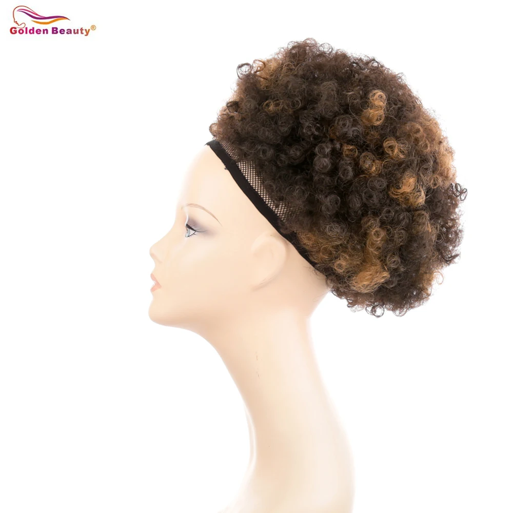 Golden Beauty 10inch Afro Puff Drawstring Ponytail Kinky Curly Synthetic Hair Updo Chignon Bun Hair Piece Extension Medium Size