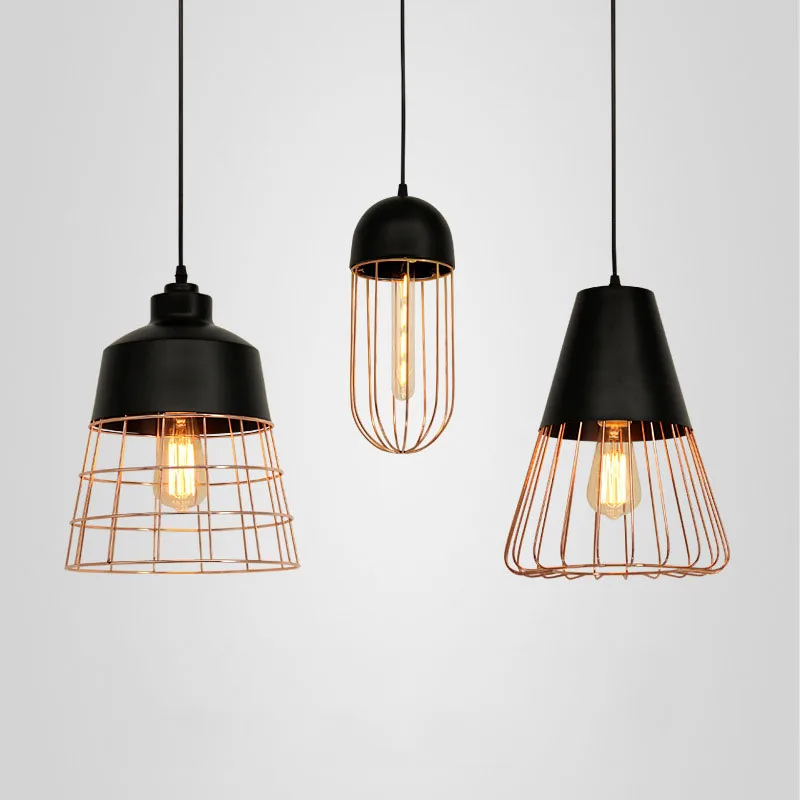 Contemporary Caged White Black Pendant Light Vintage Hanging Restaurant Pendant Lamp Home Lighting Fixture Dining Room Bar Lamps (3)