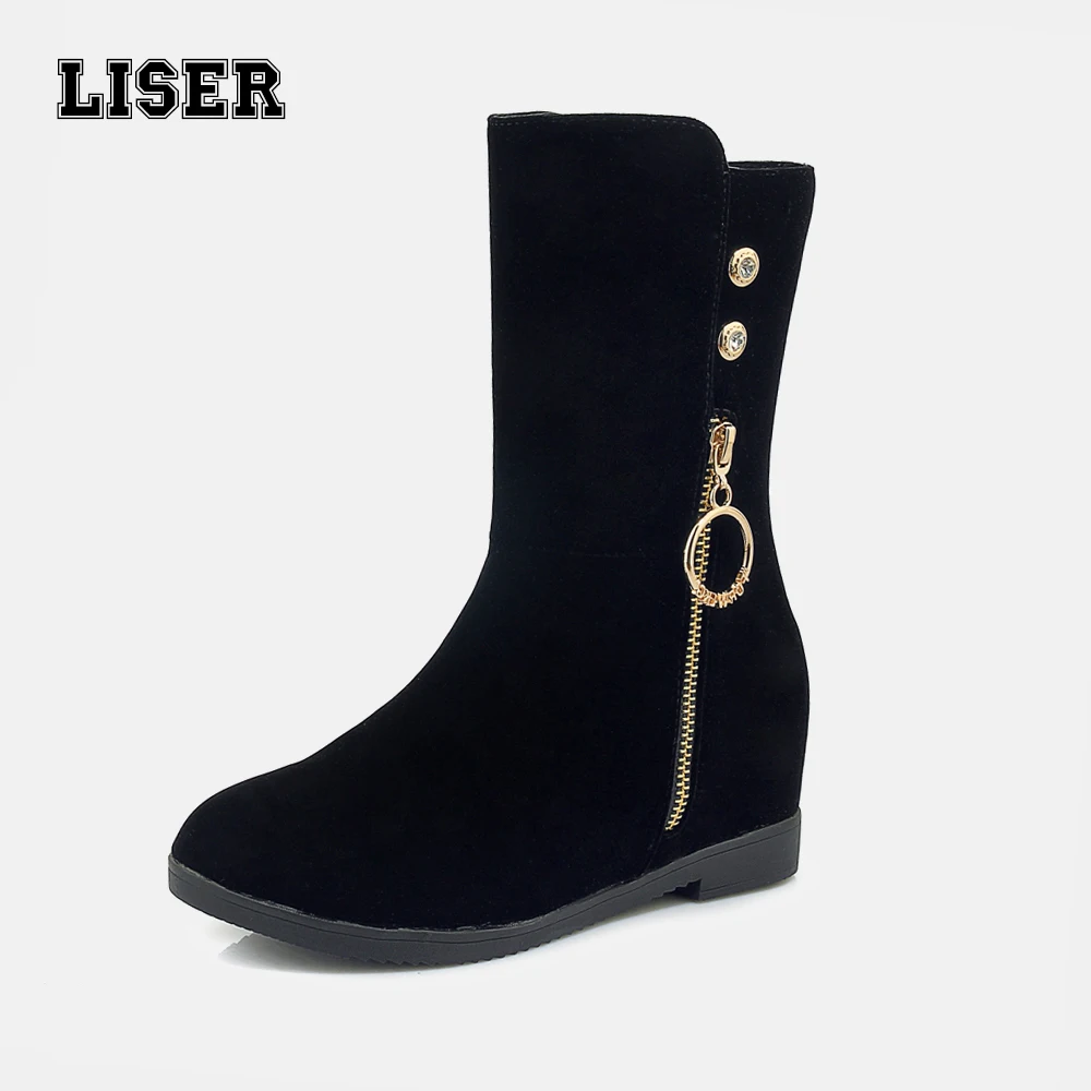 

winter boots women black snow booties 2019 new arrival hidden wedge heels non-slip velvet short plush metal zip ladies shoes