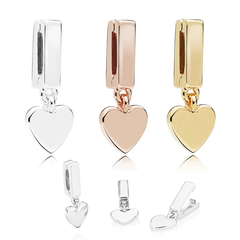 

Marfend Real 925 Sterling Silver Reflexions Floating Heart Clip Charm, Rose Golden Color fit Pandora Bracelet Beads Jewelry